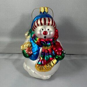 Brass Key Christmas Treasures - Hand-Painted Glass Snowman Ornament With Colorfu